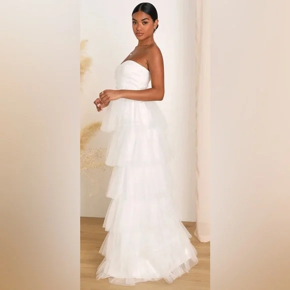 White Strapless Dress - Picture 5 of 6